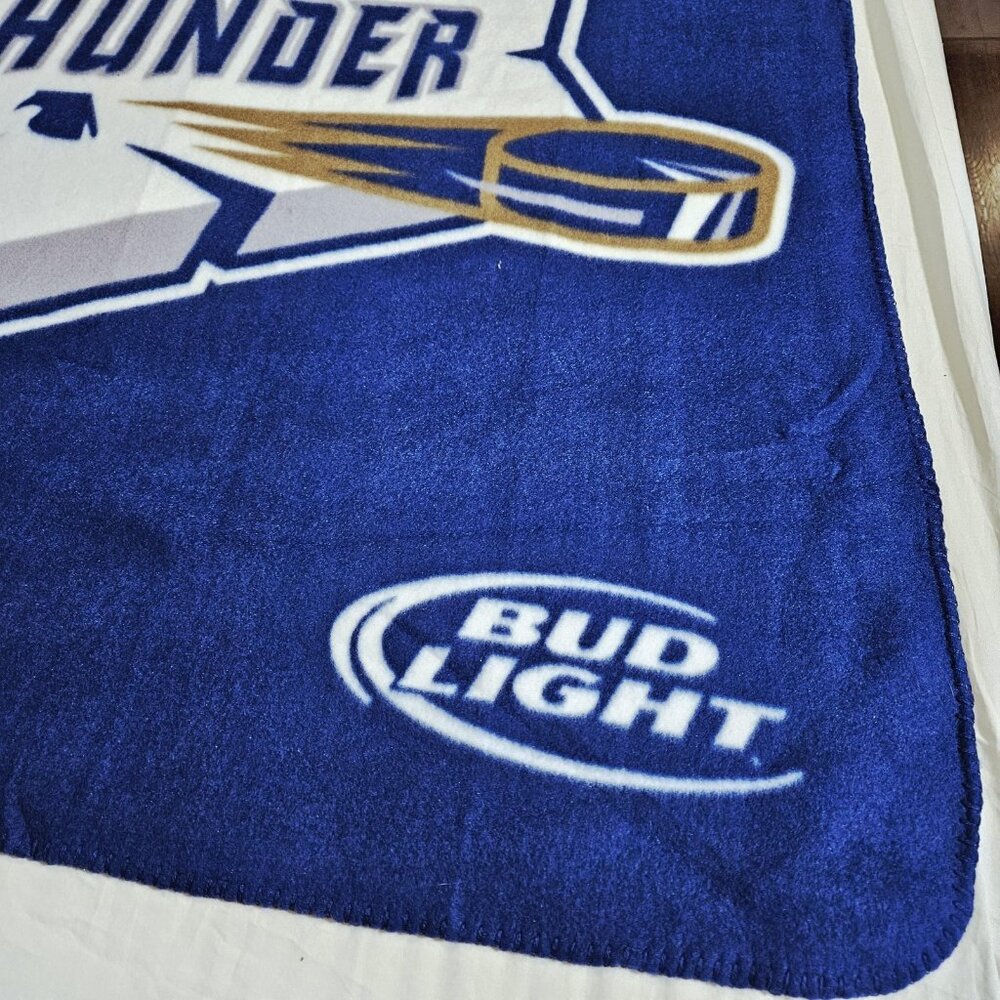 Bloomington PrairieThunder Blanket Throw Fleece 63x53 Blue Hockey Bud Light - Picture 4 of 7
